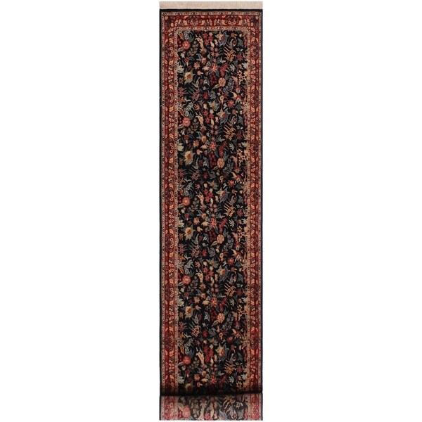 Basarabian Pak-Persian Mara Black/Red Wool Runner (3'2 x 12'4) - 3'2" x 12'4"