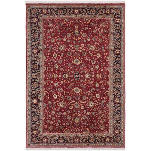 Abassi Afsha Pak-Persian Lavera Red/Blue Wool Rug (6'1 x 9'3) - 6'1" x 9'3"