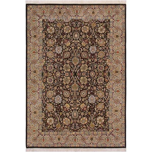 Pak-Persian Steven Green/Grey Wool Rug (5'11 x 9'2) - 5'11" x 9'2"