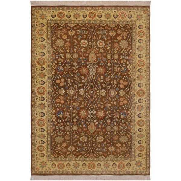 Tabriz Pak-Persian Genia Lt. Brown/Lt. Gold Wool Rug (6'2 x 9'2) - 6'2" x 9'2"