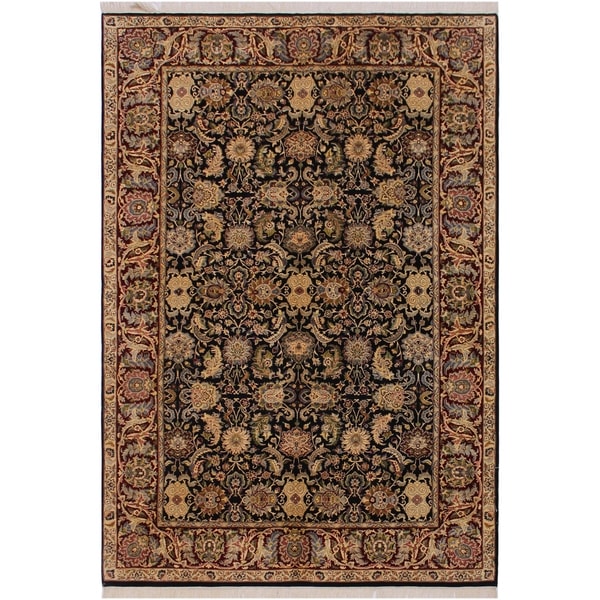Agra Pak-Persian Ethelene Black/Drk. Red Wool Rug (6'0 x 9'2) - 6'0" x 9'2"