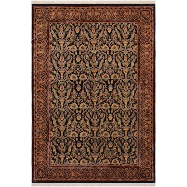 Kashan Pak-Persian Donetta Black/Gold Wool Rug (6'0 x 6'0) - 6'0" x 6'0"