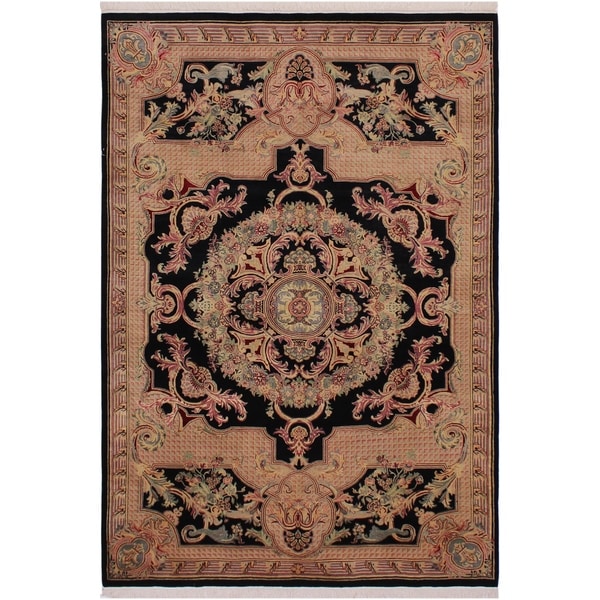 Pak-Persian Rozella Black/Pink Wool Rug (6'1 x 9'0) - 6'1" x 9'0"