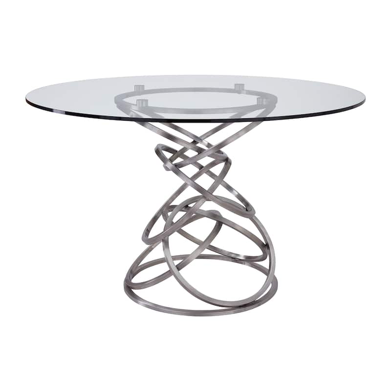 Armen Living Wendy Contemporary Dining Table in Brushed Stainless Steel Finish and Clear Glass top - Multi