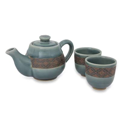 Handmade Thai Weave Inspiration Celadon ceramic tea set (Thailand)