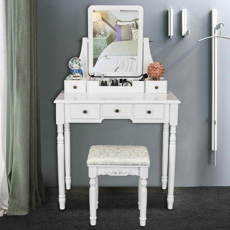 Modern Bedroom Dresser Makeup Vanity Table And Stool Set With Mirror White