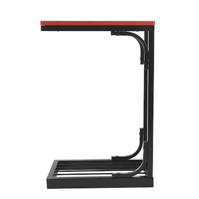 Wooden Side Table with Metal Open Tubular Cantilever Base, Brown and Black