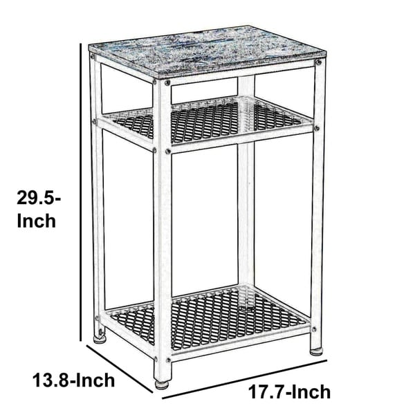 Side Table End Console Table 2 Tier Mesh Shelves Industrial Wood and Metal