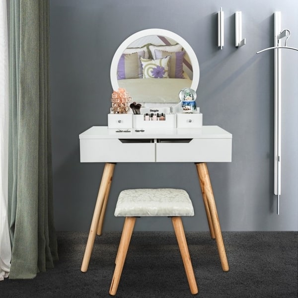 Shop 31 Cutey Bedroom Dressing Table Makeup Vanity Table With Stool Set On Sale Overstock 28177729