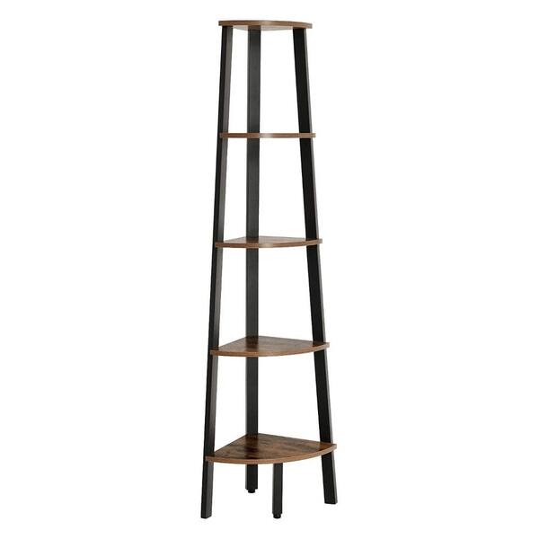 Shop Black Friday Deals On Five Tier Ladder Style Wooden Corner Shelf With Iron Framework Brown And Black Overstock 28177804