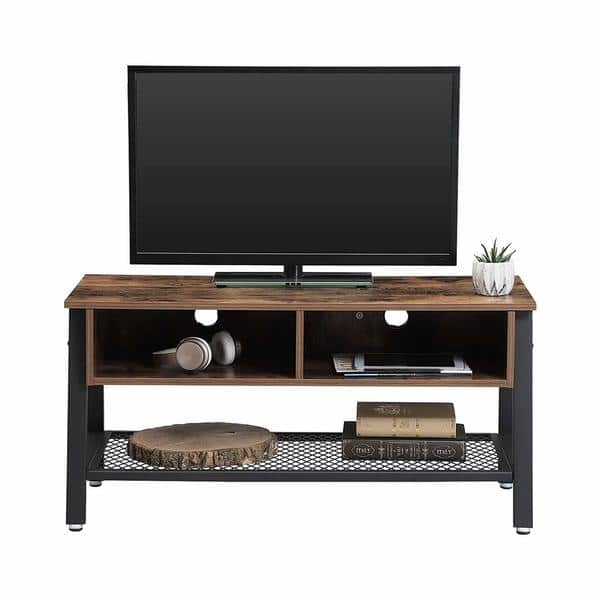 Wooden Tv Stand With Two Open Storage Cabinets And Bottom Wooden Tv Stand With Two Open