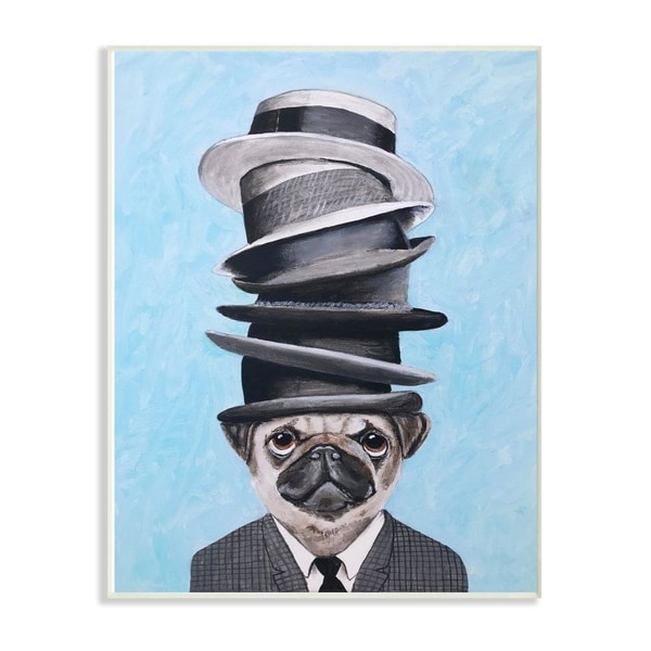 The Stupell Home Decor Pug Dog With Fancy Stacked Hats Wall Plaque Art, 10x15, Proudly Made in USA