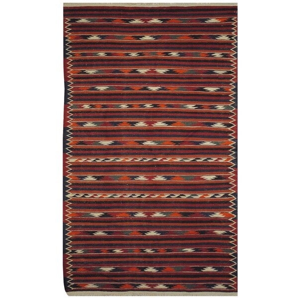 Handmade One-of-a-Kind Wool Kilim (Afghanistan) - 3'10 x 6'5