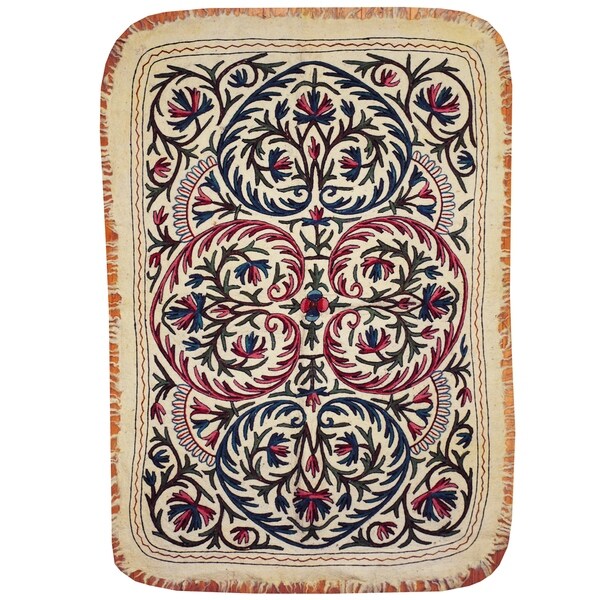 Handmade One-of-a-Kind Suzani Namad Wool Kilim (Uzbekistan) - 4' x 5'10