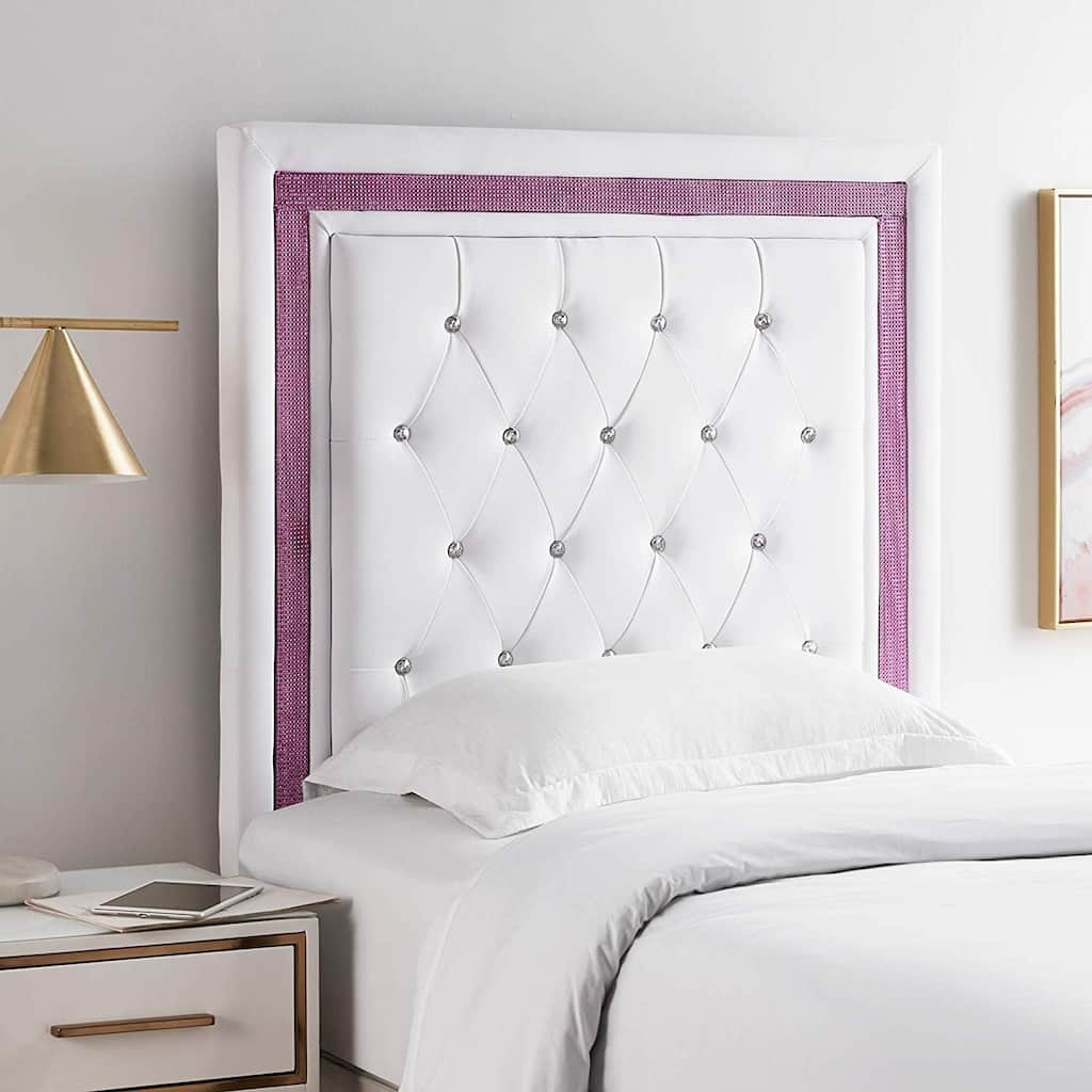 Tavira Allure® College Dorm Headboard - White with Purple Crystal Border by DormCo