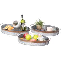 Galvanized Metal Oval Rustic Serving Tray with Handles