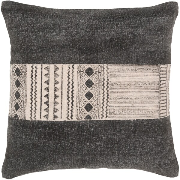 Kushal Bohemian Black and Cream Cotton 20-inch Poly or Feather Down Filled Throw Pillow