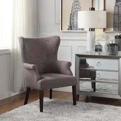 Seville Grey Upholsted Button Tufted Wingback Chair 27.5x30x4