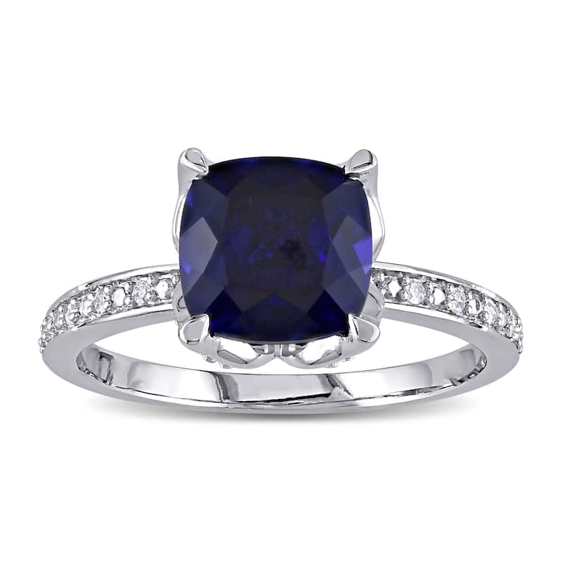 Miadora 10k White Gold Cushion-Cut Created Blue Sapphire and Diamond Ring