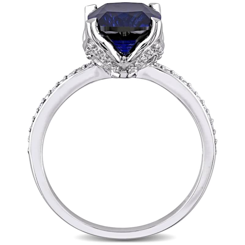 Miadora 10k White Gold Cushion-Cut Created Blue Sapphire and Diamond Ring