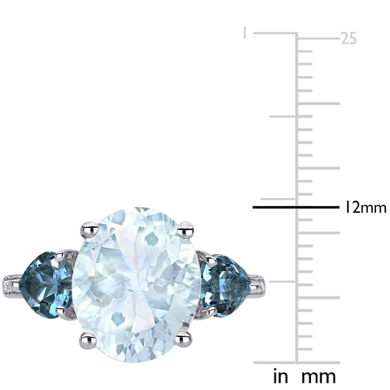 Miadora Sterling Silver Multi-Cut Ice Aquamarine London Blue Topaz and Diamond 3-Stone Cocktail Ring