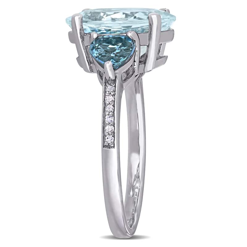 Miadora Sterling Silver Multi-Cut Ice Aquamarine London Blue Topaz and Diamond 3-Stone Cocktail Ring