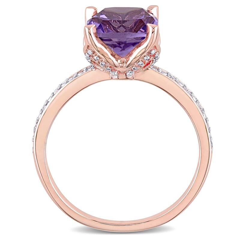 Miadora 10k Rose Gold Cushion-Cut Amethyst and Diamond Ring