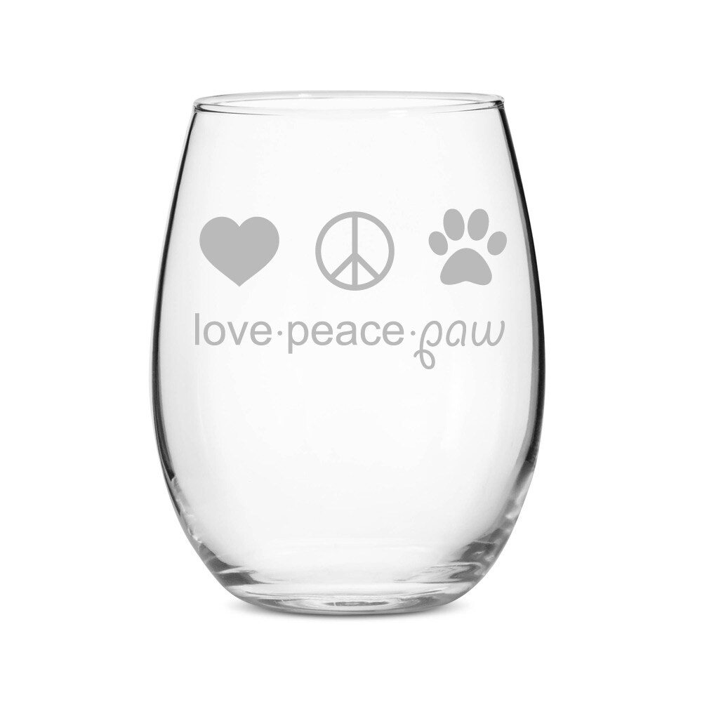 Peace Love World Set of 4 White Wine Glasses 