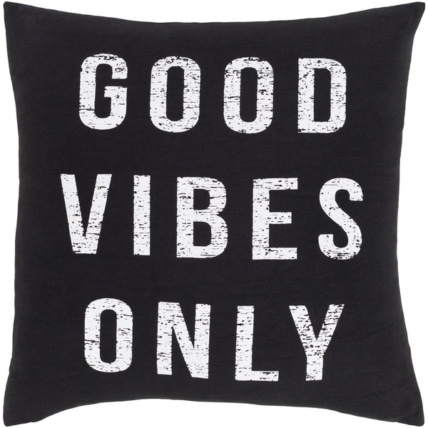 Vibes Novelty Black and White Cotton 18-inch Poly or Feather Down Filled Throw Pillow