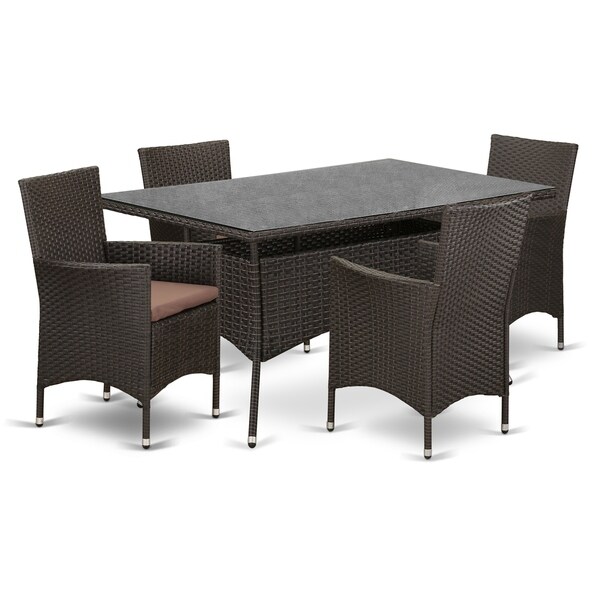VLVL5-63S 5 pc Outdoor Wicker Patio Furniture Set in Dark Brown Finish