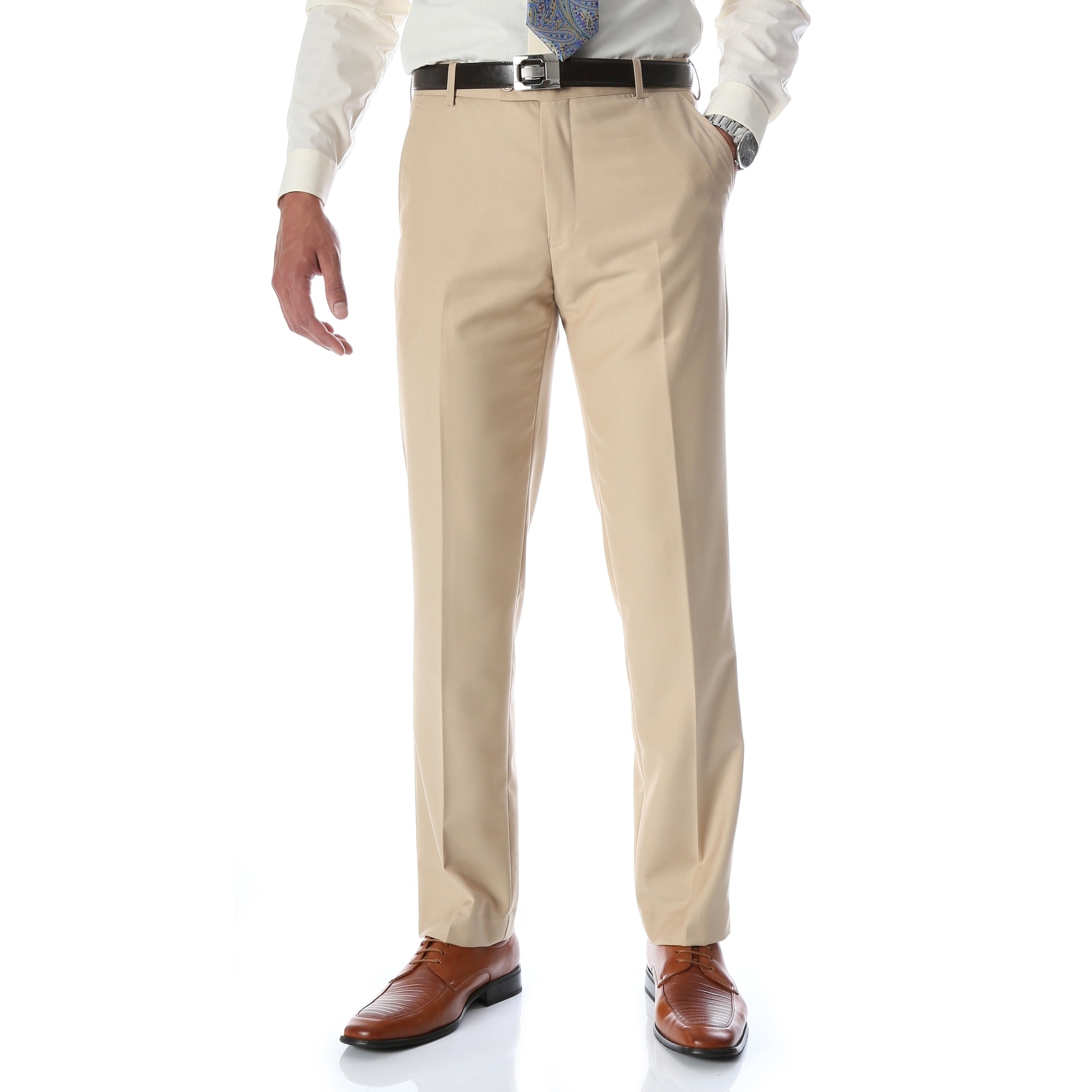 Ferrecci Men's Halo Tan Slim Fit Flat-Front Dress Pants