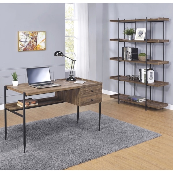Home Office Collection Walnut Finish Black Wood Metal Home Office Collection Walnut Finish Black Wood Metal Contemporary Rustic Writing Desk
