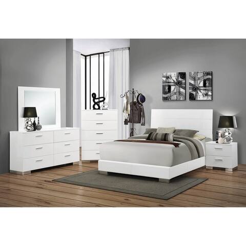 August Glossy White 6-piece Panel Bedroom Set