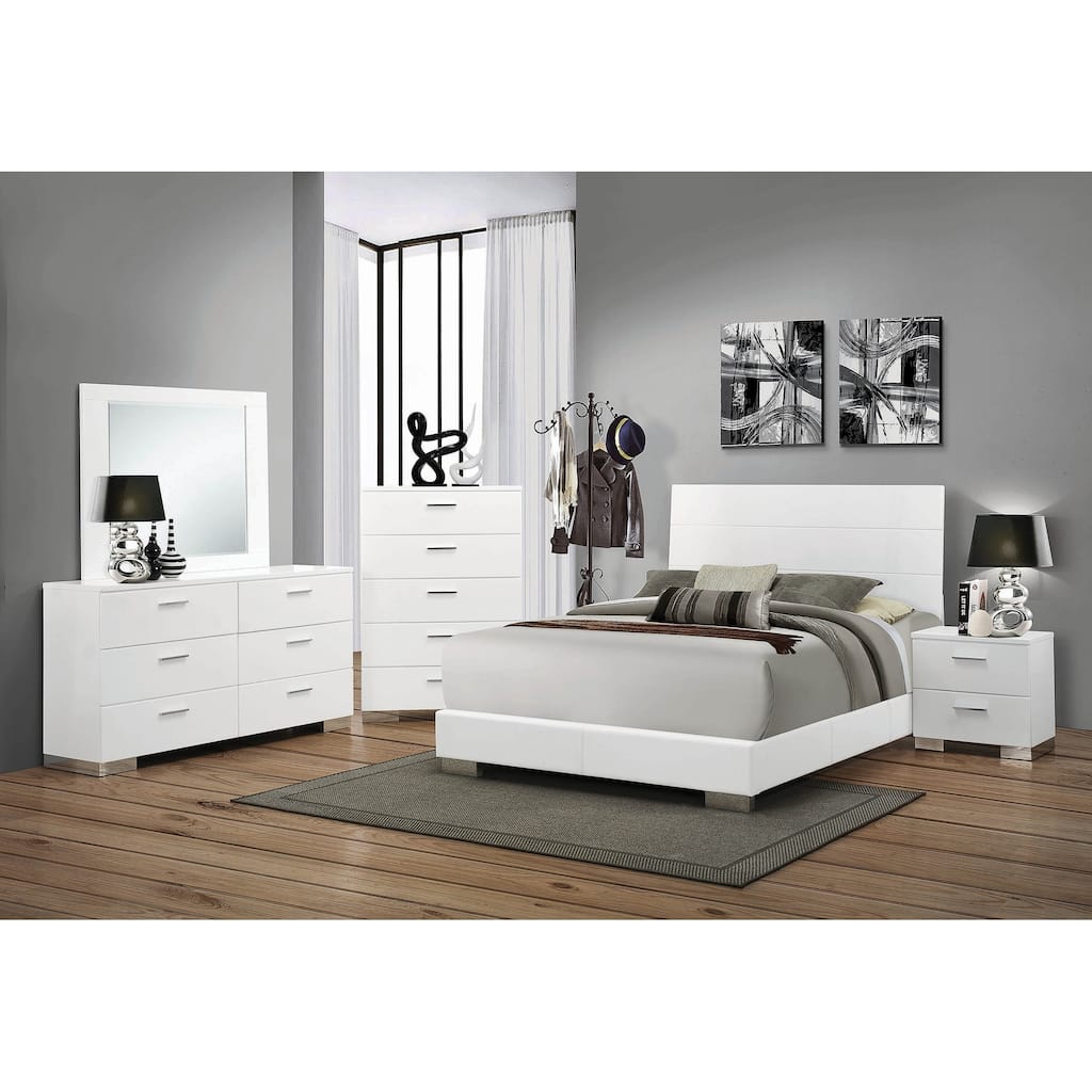 August Glossy White 6-piece Panel Bedroom Set