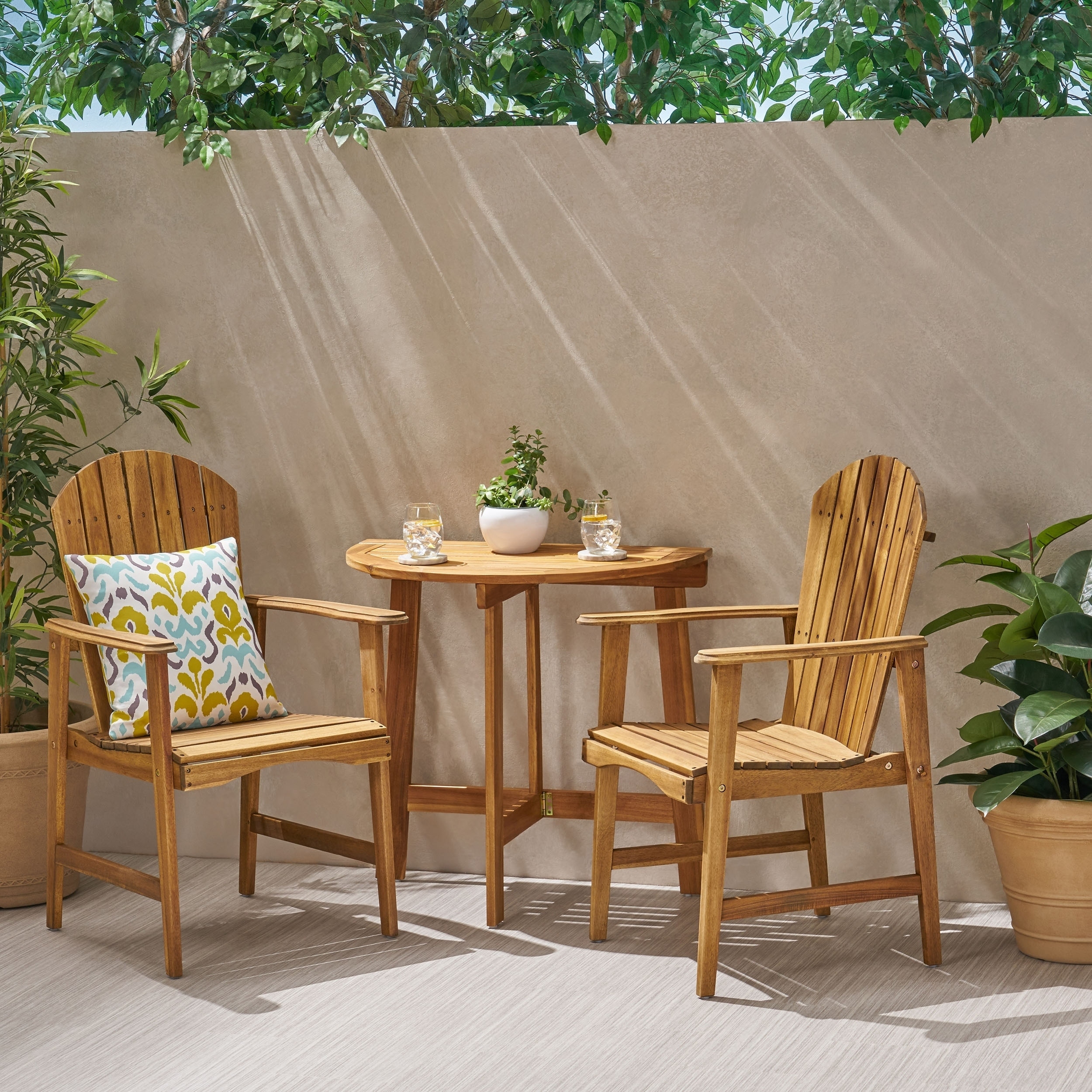 Oso Outdoor 2 Seater Half Round Acacia Wood Bistro Table Set With Adirondack Chairs By Christopher Knight Home Overstock 28183806