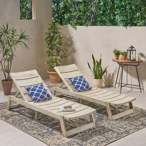 Maki Outdoor Wood Chaise Lounges (Set of 2) by Christopher Knight Home