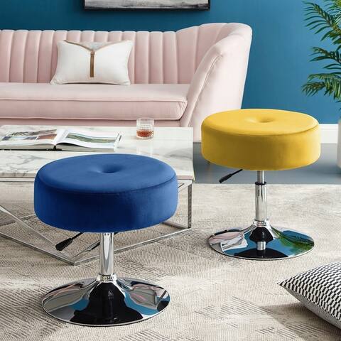 Art-Leon Round Velvet Stool with Adjustable Swivel Base - N/A