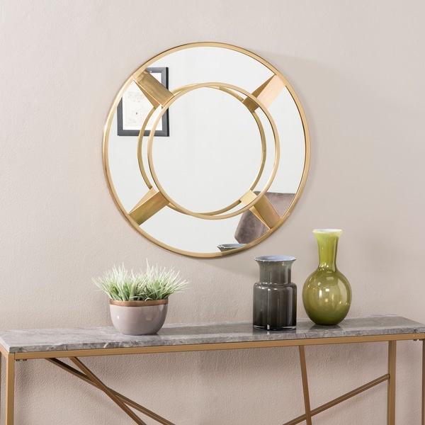 Silver Orchid Welix Modern Vintage Gold Metal Wall Mirror - Bright Brass