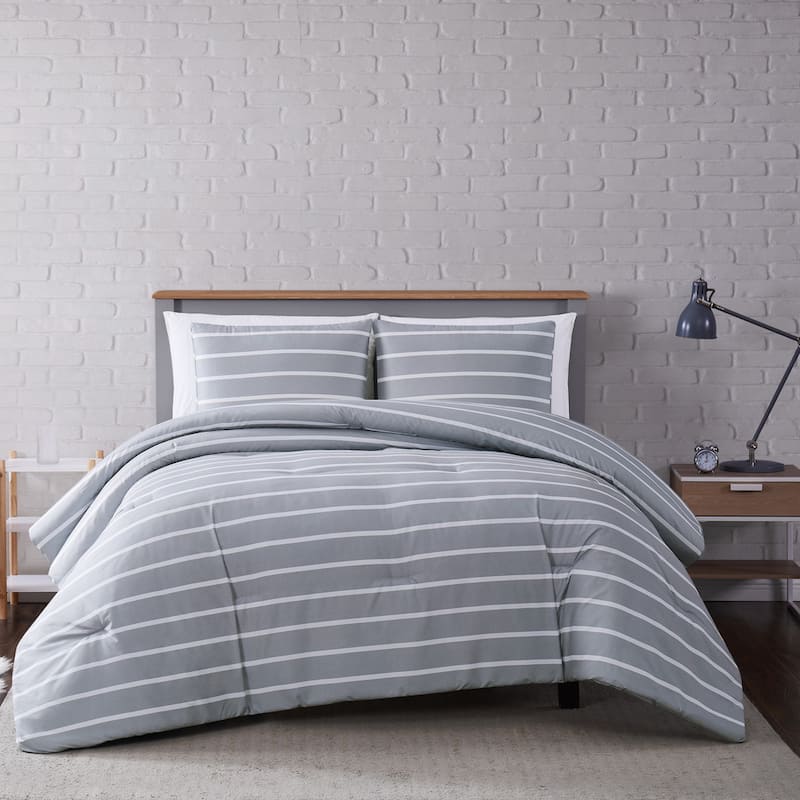 Porch & Den Sorrento Striped 3-piece Comforter Set - Grey - Queen