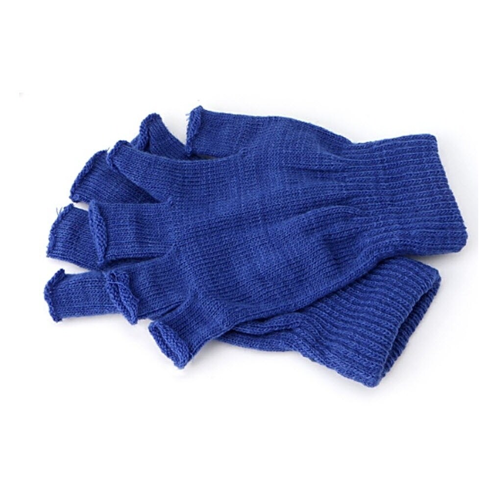 blue fingerless gloves