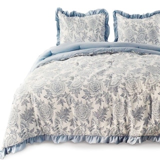 KASENTEX Comforter Set - Floral Printed Bedspread - Ruffled Edge Trim, Microfiber Soft and Plush