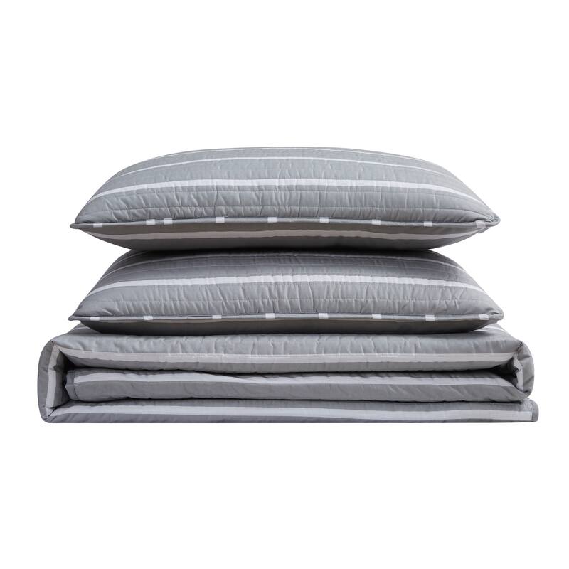 Carson Carrington Tomterna Stripe 3-piece Quilt Set - Grey - Queen/Full - Queen/Full