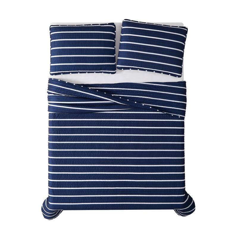 Carson Carrington Tomterna Stripe 3-piece Quilt Set - Navy - Twin XL