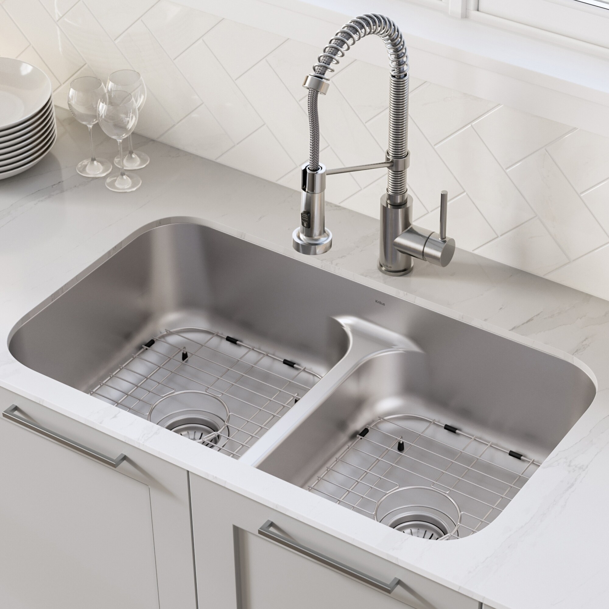Shop Kraus Kbu32 Undermount 32 Inch 2 Bowl Stainless Steel Kitchen