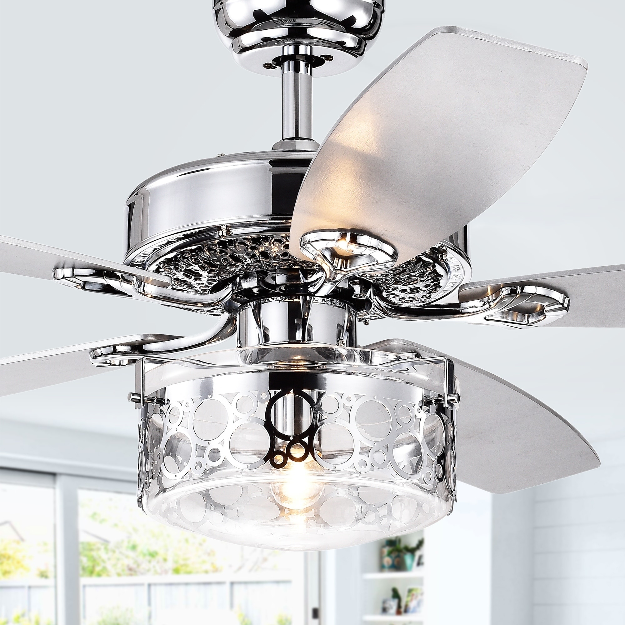 Warehouse of Tiffany Pamerine 52-Inch Chrome Lighted Ceiling Fan with Clear Glass Shade (includes Remore and Light Kit)