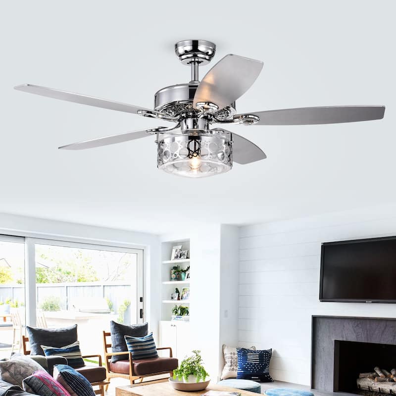 Pamerine 52-Inch Chrome Lighted Ceiling Fan with Clear Glass Shade (includes Remore and Light Kit) - Ø 52 x H 18.9 inches
