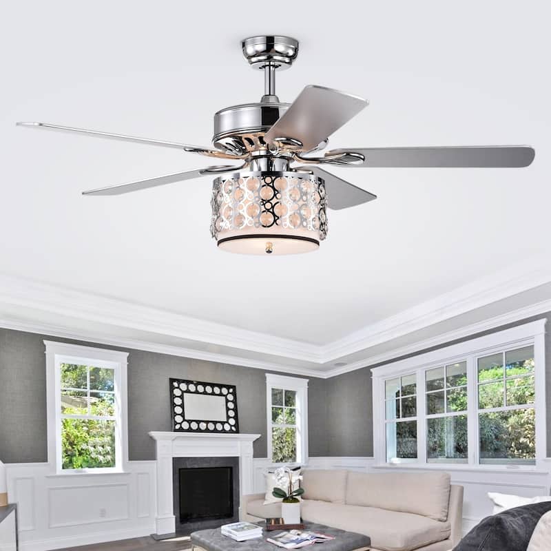 Shepherd 52-Inch 5-Blade Lighted Ceiling Fan with Chrome and Glass Shade (includes Remote and Lighti Kit) - Ø 51.97 x H 21.26