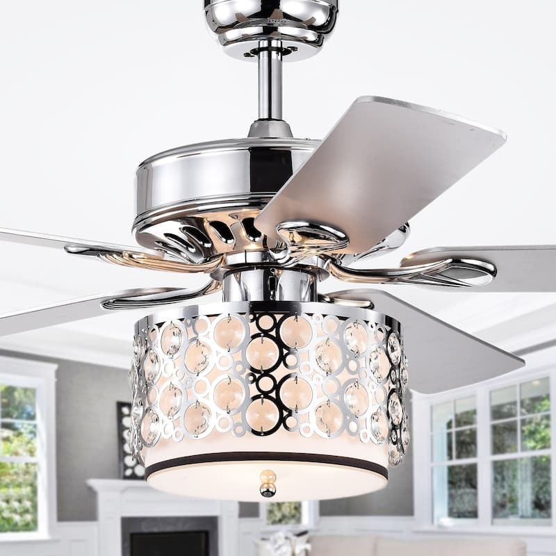 Shepherd 52-Inch 5-Blade Lighted Ceiling Fan with Chrome and Glass Shade (includes Remote and Lighti Kit) - Ø 51.97 x H 21.26