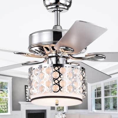 Shepherd 52-Inch 5-Blade Lighted Ceiling Fan with Chrome and Glass Shade (includes Remote and Lighti Kit) - Ø 51.97 x H 21.26