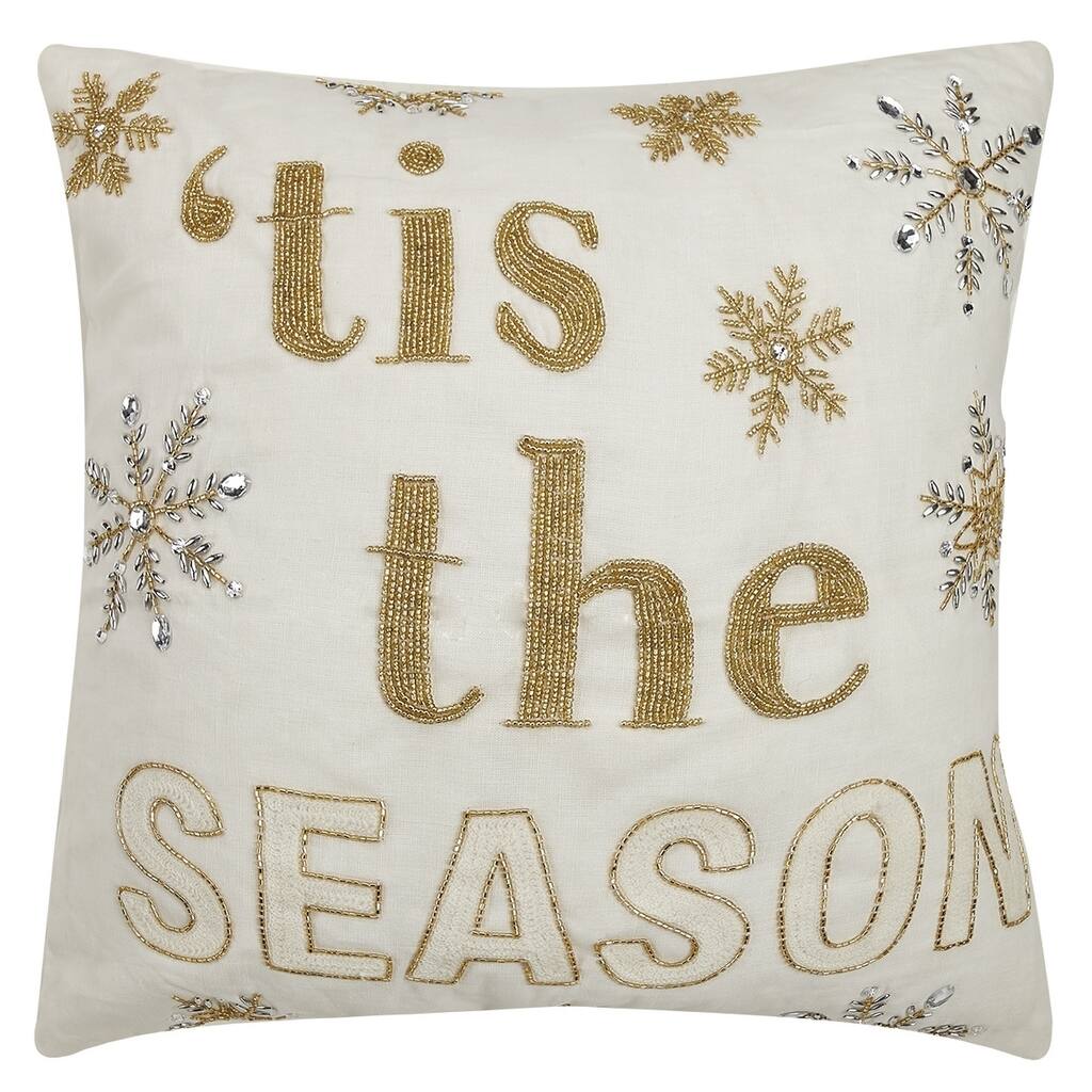 Tis The Season Metallic Embroidered Holiday Throw Pillow